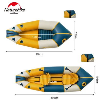 Naturehike Inflatable Kayak Canoe Single Double Rowing Boat Water Sports Fishing Watercraft 1-2 Person Seat 210D Nylon Cloth TPU