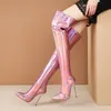 Overknee-hohe Stiefel aus Lackleder für Damen, sexy Party, Tanz, Winterschuhe, Damen, Rosa, Silber,