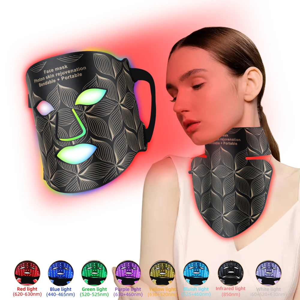 8-Farben-LED-Maske für Gesicht, rotes Licht, Infrarot, flexible weiche Maske, Silikon-LED-Therapie, Anti-Aging, fortschrittliche Photon-Maske