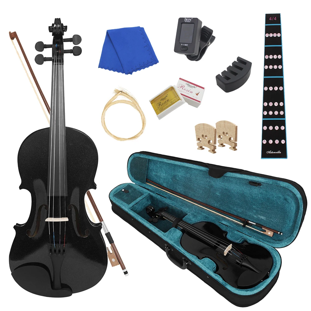 4/4 Violine Professionelle Massivholz Violine mit Strage Box Bogen Tuner Kolophonium Brücken Zubehör Musikinstrument Kinder Geschenke Image