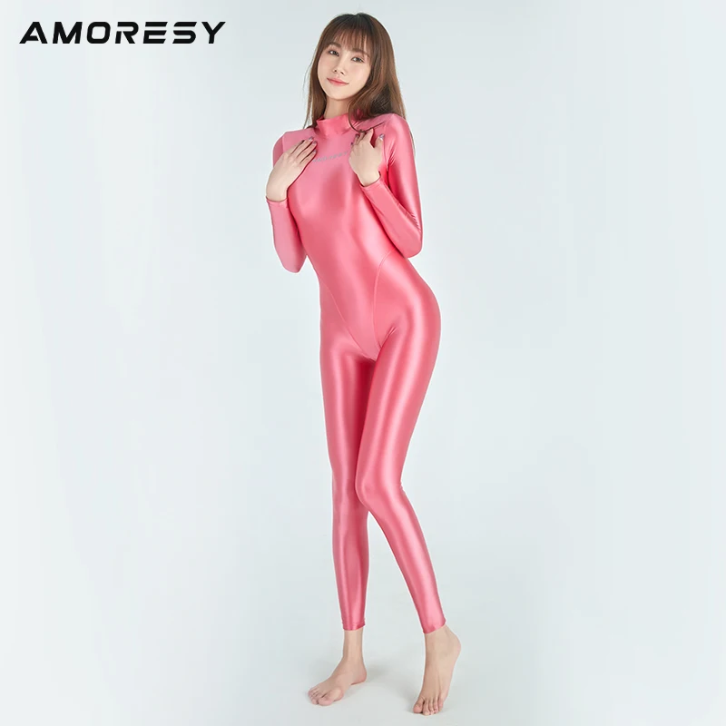 AMORESY Sexy shiny langarm volle körper strumpfhosen öl laufruhe Overall Yoga casual strumpfhosen sportswear Image