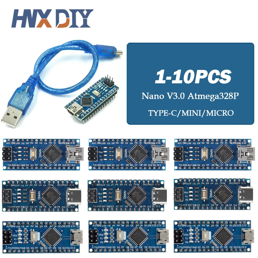 1-10 pz Per Nano V3.0 Micro Modulo Controller ATmega328P Modulo Nano Scheda CH340 Cavo USB Compatibile con Arduino Nano V3.0