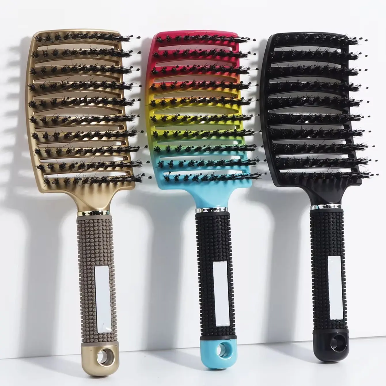 Entwirrende Haarbürste, Borsten und Nylon, für Damen, nasse Massagekamm, lockiges Friseursalon, Styling-Werkzeug, speziell für Echthaar-Perücken Image