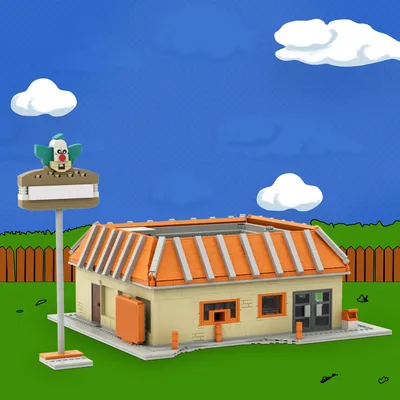 Moc Krusty Burger Fast-Food-Restaurant Bausteine Animation Hamburg Shop Street View Ziegel Spielzeug Image