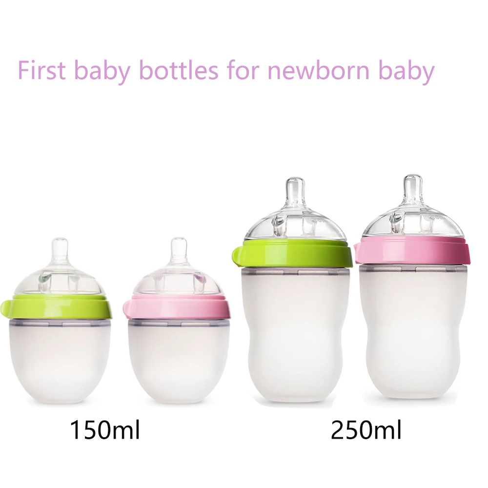 Silikon-Babyflaschen für Neugeborene, Anti-Koliken-Säuglingsflaschen, breiter Hals, Nippel, langsamer Durchfluss, Stillen, Kleinkind-Flaschen, 1 Stück Image