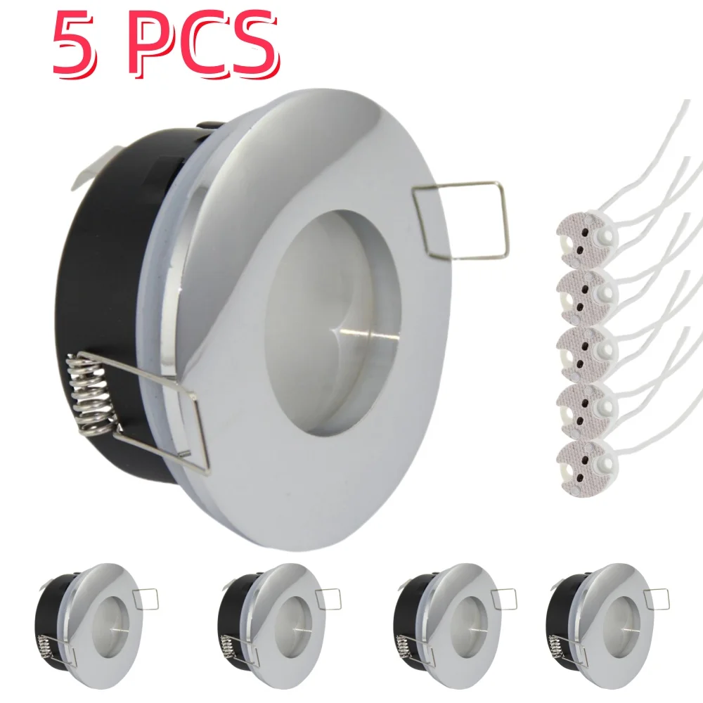 5-teilige eingebettete LED-Downlight-Sockel, wasserdichter Spot-Lichtrahmen, rund, mit MR16-Lampenfassung, passend für Badezimmer im Innenbereich