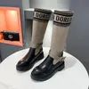 Lange Stiefel Damen Neue gestrickte elastische Stiefel Retro dicke Sohlen Damen hohe Stiefel knielange Stiefel elegante Stiefel und Damenschuhe