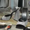 Neue Sommer Frauen Kristall Dreieck dicke Ferse Hausschuhe sexy Straße Frau quadratische Zehen Kleid Party Schuhe Größe 34-43