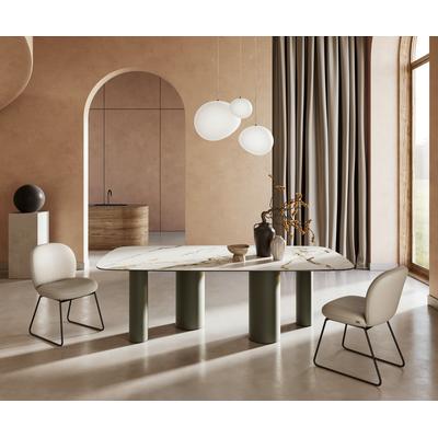 DELIFE Esstisch Edge Boot 240x120cm Keramik Calacatta Luxe Weiß-Gold-Grau Pilier Metall Effektfinish Titan, Esstische Image