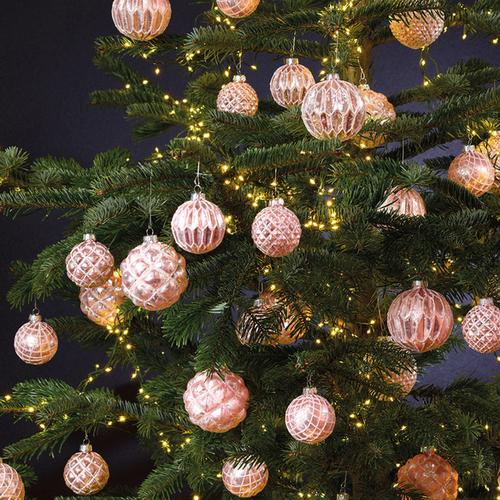 Weihnachtskugel Glitter Pink/Silber Ø8cm 12er-Set