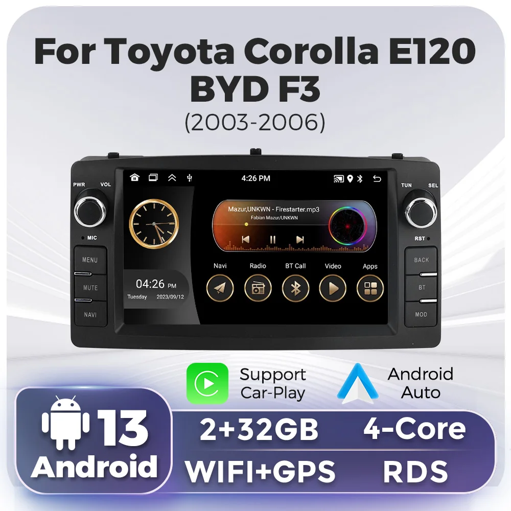 NaviFly Android Auto Auto Video Multimedia Player Carplay Für Toyota Corolla E120 2003-2006 BYD F3 2GB 32GB WIFI GPS BT Image