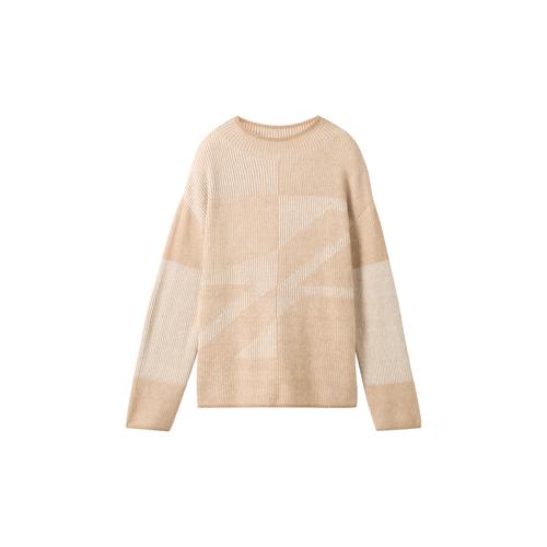 TOM TAILOR Damen Gemusterter Strickpullover, beige, Gemustert, Gr. XL