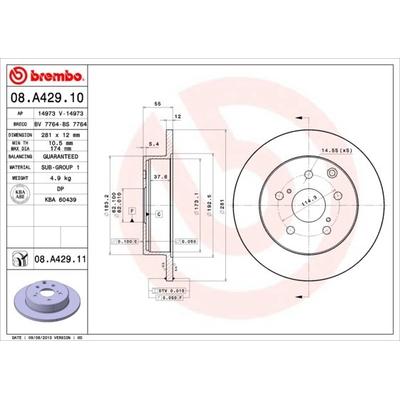 BREMBO Bremsscheibe hinten rechts links voll 281mm für LEXUS TOYOTA (FAW) 424310R010 424310R020 4243142060 08.A429.10