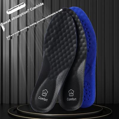 TEMU Cowhide Leather Shoe Insoles For Men, Breathable Shock Absorption Inserts, Two-layer Dual Size Trim-to-fit Insoles, Pu Leather, 1 Pair