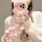 Étui de poupée 3D en peluche rose avec chaîne, accessoires de téléphone portable mignons pour iPhone