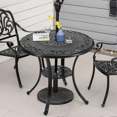 80cm Cast Aluminum Patio Dining Table with Umbrella Hole