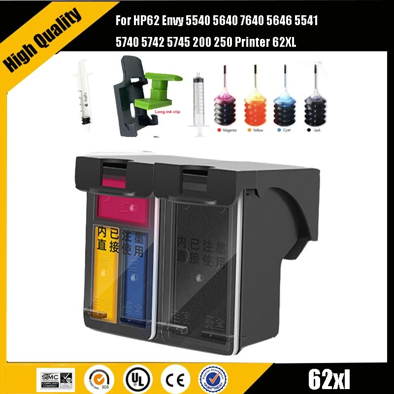 62XL remplacement rechargeable pour HP62 pour HP 62 cartouche d