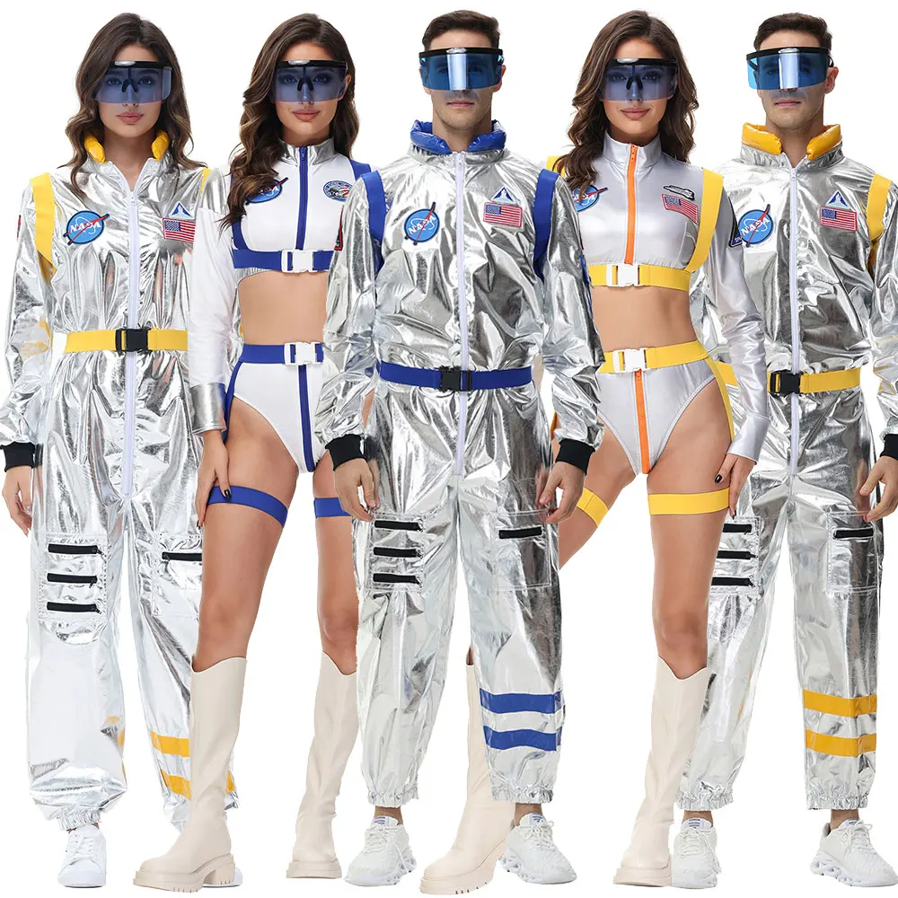Astronautenkostüm für Erwachsene, silbernes Raumfahrer-Kostüm für Damen, Raumanzug, Party-Verkleidung, Kostüm für Paare, Raumanzug, Roboter-Uniform-Anzug Image
