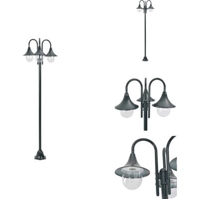 Garten-Pollerleuchte E27 220 cm Aluminium 3-Laterne Dunkelgrün - Gartendekoration Image