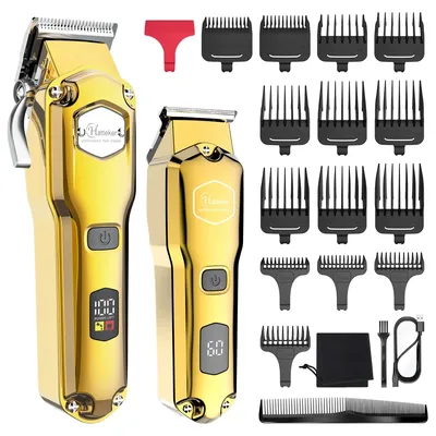 HATTEKER Professional Hair Clippers for Men, Cordless Metal Barber Clippers and Trimmers Set,