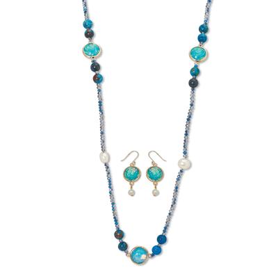 Women's Simulated Blue Opal Jewelry Set by PalmBeach Jewelry in Blue (Size ONE SIZE)