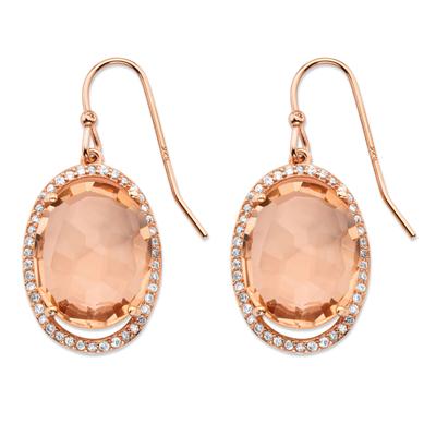 Women's 18.42 TCW Simulated Morganite Rose Gold-Plated Sterling Silver Halo Earrings by PalmBeach Jewelry in Pink (Size ONE SIZE)