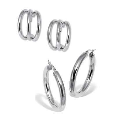 Women's Stainless Steel Hoop Earrings, 2-Pair Set by Roamans in Silver