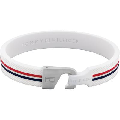 Armband TOMMY HILFIGER "CLARK, 2790606, 2790607", weiß (weiß, rot, blau, edelstahlfarben), Armbänder, Herren, Silikon-Ed