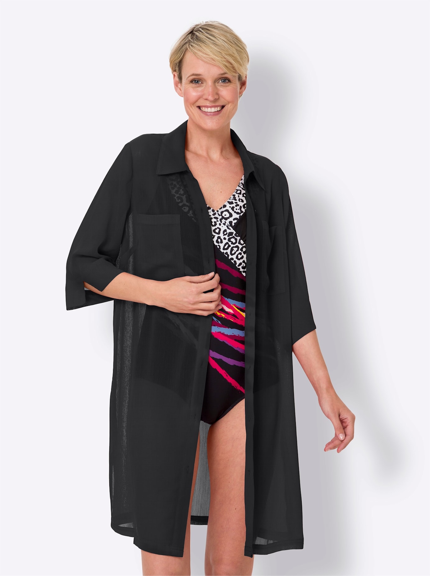 Tunikakleid "Strandbluse", Damen, Gr. 36/38, Normalgrößen, schwarz, 100% Polyester, unifarben, Kleider Image