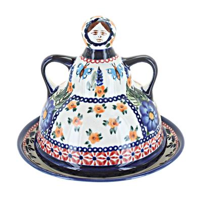 Blue Rose Polish Pottery 1124 Zaklady Small Cheese Lady