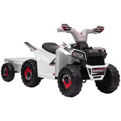 Kids Quad Ride-On ATV with Trailer, Non-Slip Handles & Rugged Wheels - White