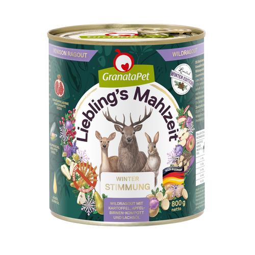 Sparpaket: 24x800g GranataPet Liebling´s Mahlzeit Wintertraum Wildragout Hundefutter nass