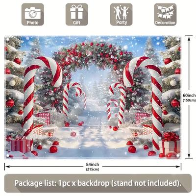 TEMU Christmas Backdrop - 7x5ft/8x6ft/10x8ft, Red Canes & Ornaments, For / , Booths & Parties