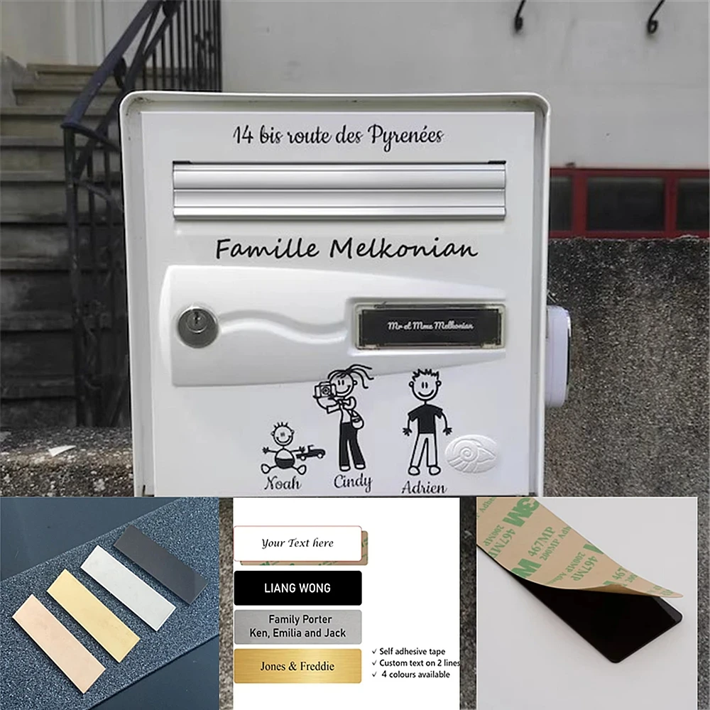 Nuovo acciaio inossidabile 7*2CM logo personalizzato testo adesivo cassetta postale distintivo famiglia incidere nome personalizzato tag porta d'identità nastro biadesivo