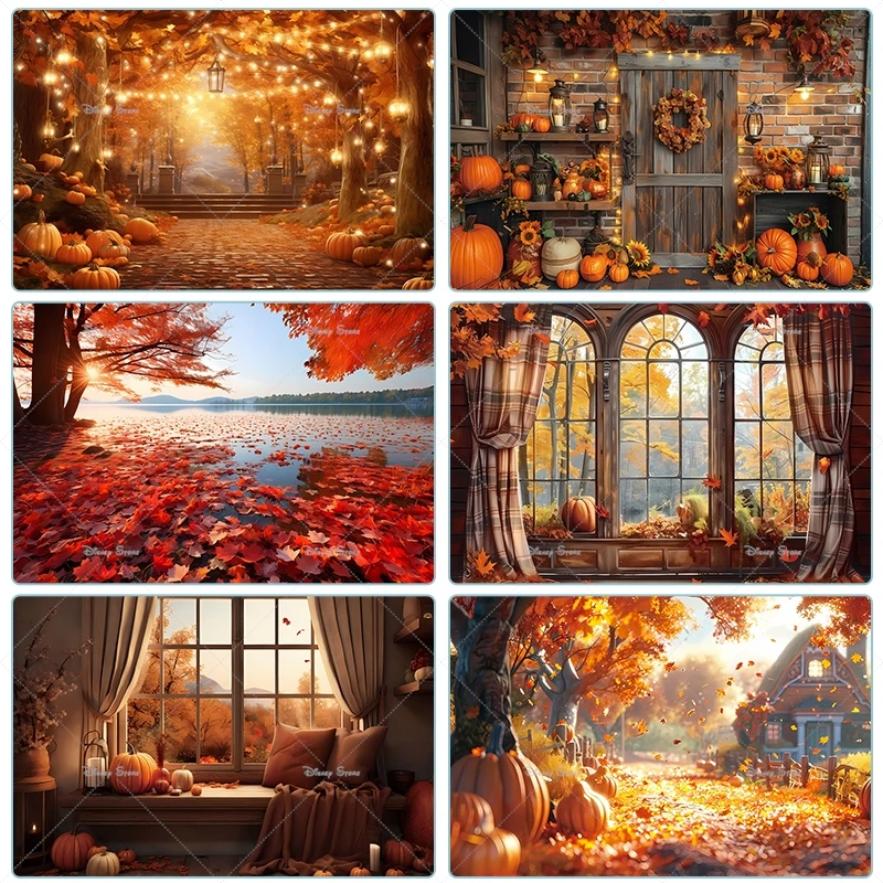 Herbst Fotografie Hintergrund Kürbis Ahorn Blätter Straße Licht Hintergrund Dekor Familie Kind Thanksgiving Day Geburtstag Foto Studio Image