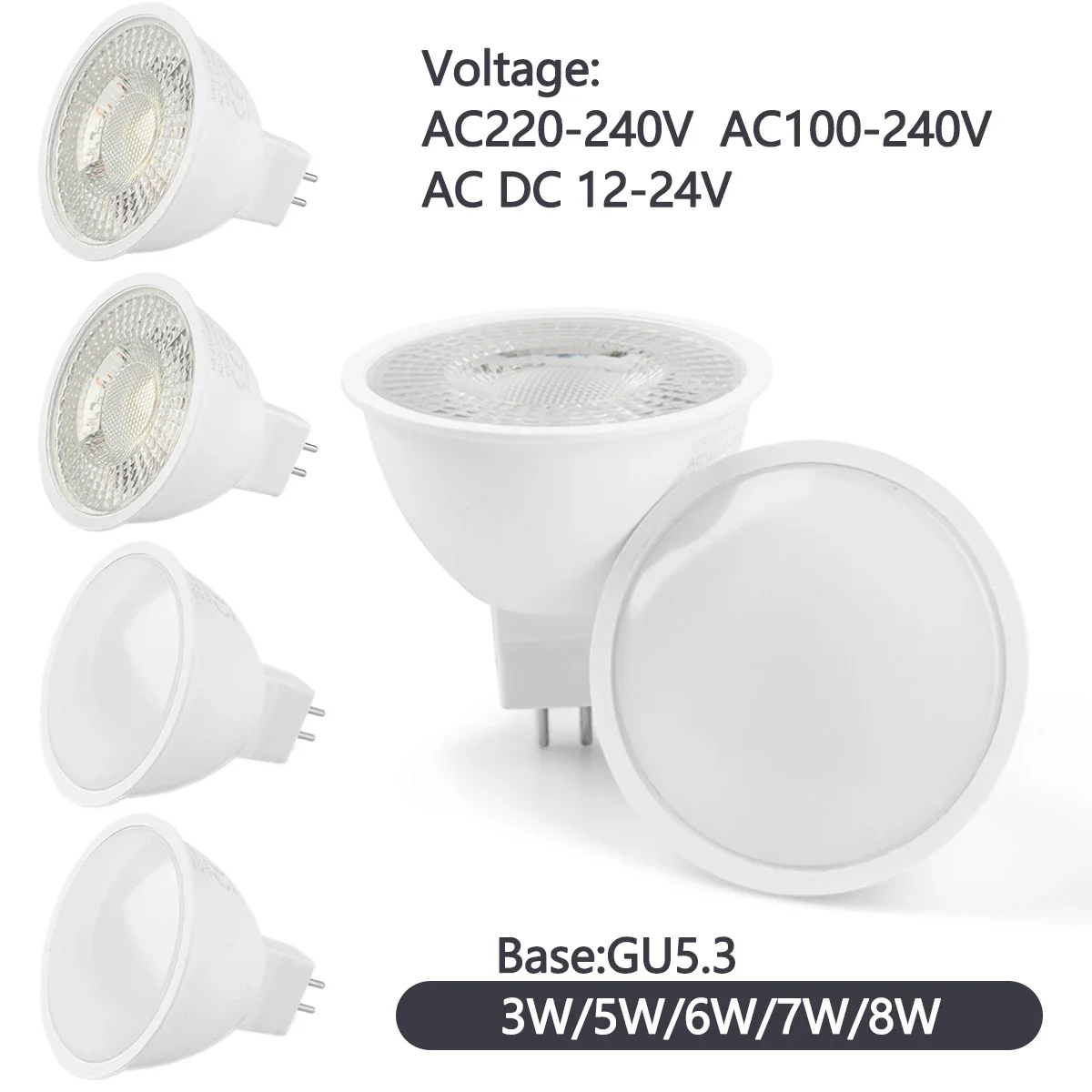 20 Stück GU5.3 Lampada Glühbirne MR16 LED-Spotlight 8W AC110V 220V 12V Bombillas Spotlicht ersetzt die 50W Halogenlampe für den Heimgebrauch.