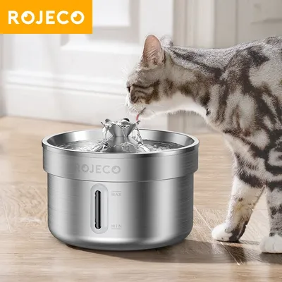 ROJECO Edelstahl-Trinkbrunnen für Haustiere, automatischer Wasserbrunnen für Katzen, intelligenter Image