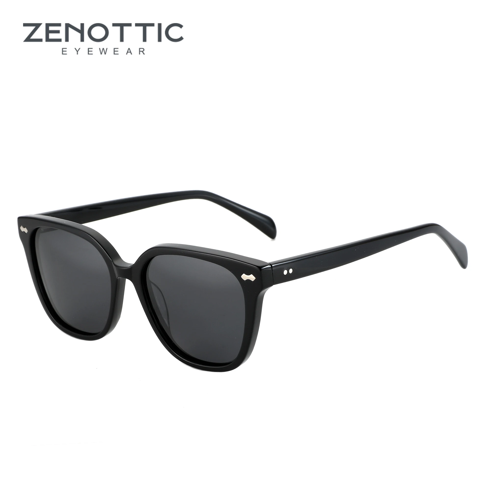 ZENOTTIC Polarisierte Sonnenbrille im klassischen Design, Unisex, handgefertigt, Acetat, schwarze Sonnenbrille, Herren-Trend, quadratische Sonnenbrille, TD96046 Image
