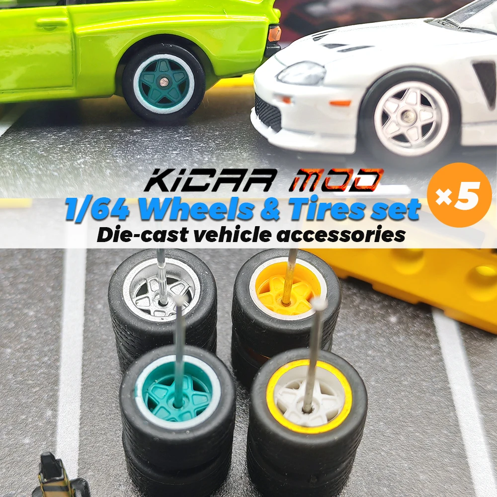 1/64 Piastic Wheels Alpine White Gold Line mit alternativen Reifen für Druckgussautos Hot Wheels Hobby Modified Parts 5er-Set/Packung