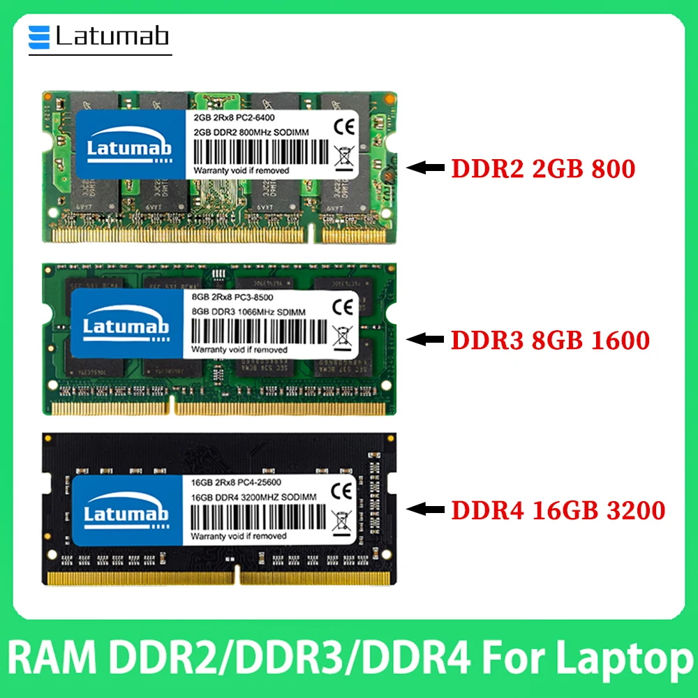Latumab SODIMM Memoria DDR4 DDR3 DDR3L DDR2 16 GB 8 GB 4 GB 2 GB 3200 2666 2400 2133 1866 1600 1333 800 667 MHz Laptop Ram Memoria Image