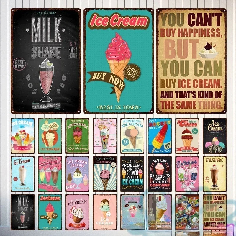Köstliches und süßes Eisbecher-Milchshake-Metallschild, Wandkunst-Dekoration, geeignet für Küche, Bar, Café, Dessertladen zu Hause Image