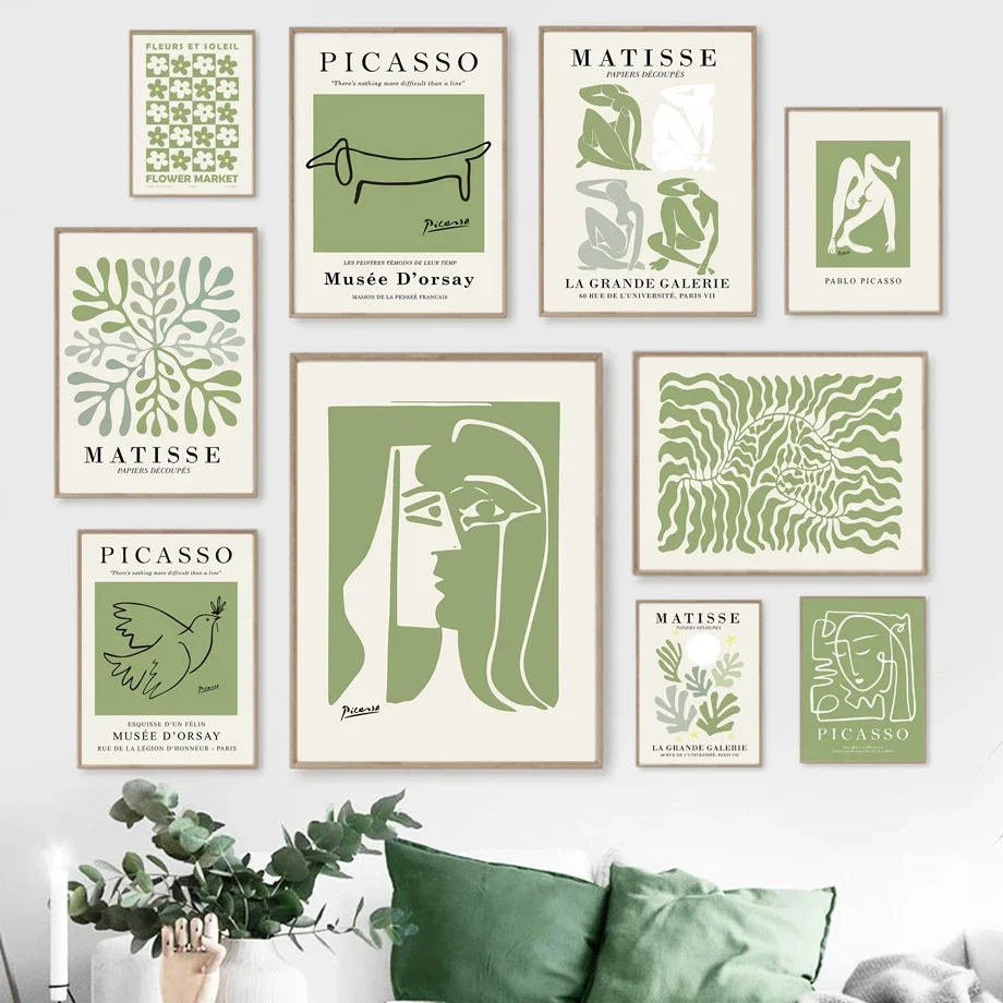 Minimalist ische henri matisse picasso plakat drucke leinwand gemälde abstrakte grüne blumen zeichnung wand kunst bilder für wohnkultur Image