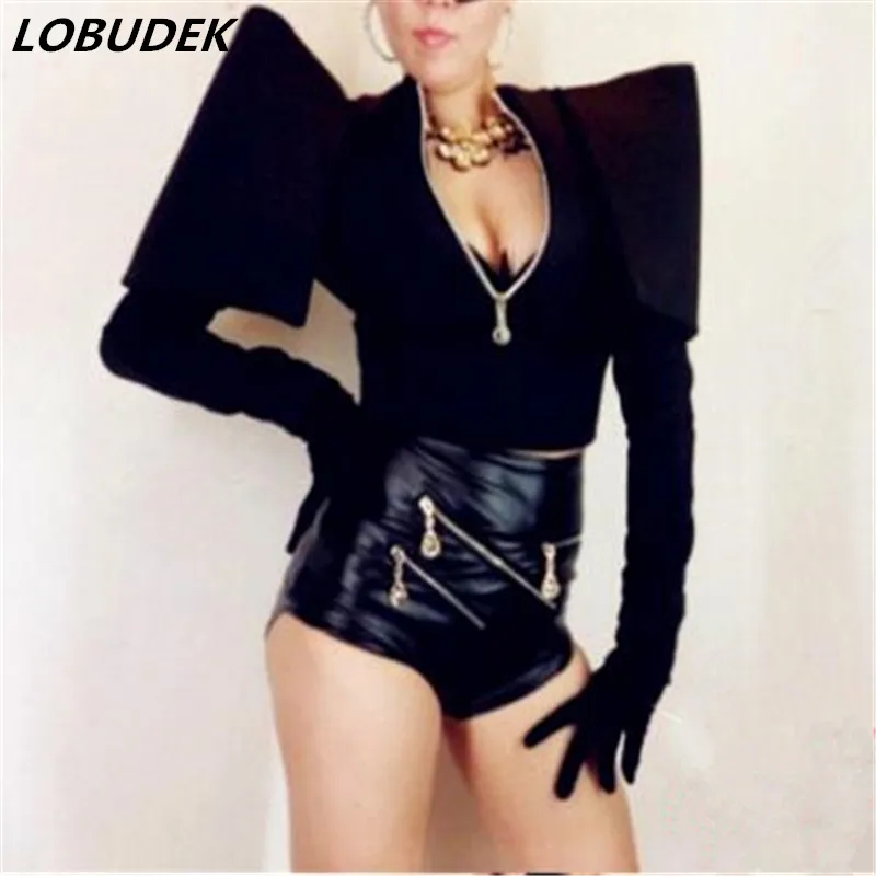Frauen sexy Bühnentanz Kostüm weiß rot schwarz kurze Jacke ds dj Bar sexy Lead dancer Sänger Star Nachtclub Performance Kleidung