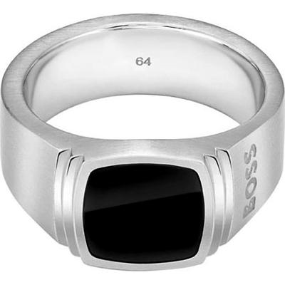 Fingerring BOSS "ODELL, 1580652S,M,L" Gr. 64, schwarz (edelstahlfarben, schwarz, schwarz), Fingerringe, Herren, 64, Edelstahl, mit Onyx Image