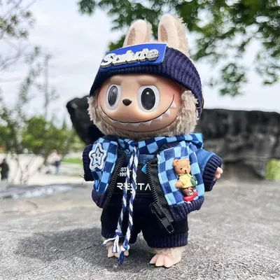 For Labubu 17cm Doll Clothes Cute Plush Doll Clothes Headband Hoodie Coat Trousers Doll Dress Up for