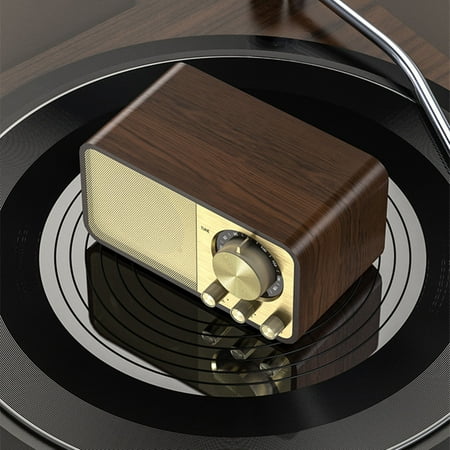 LACKUST Retro Bluetooth Speaker Wooden Bluetooth Audio Subwoofer Stereo Plug-in Radio Brown