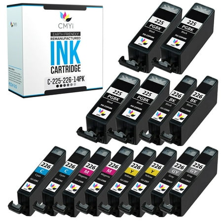 CMYi PGI-225 CLI-226 Combo Pack of 14 Ink Cartridges compatible for Canon PGI-225 and CLI-226 - PIXMA MG6220 MG8120 MG8120B MG8220 (4 Pigment Black 2 Black 2 Cyan 2 Magenta 2 Yellow 2 Gray)
