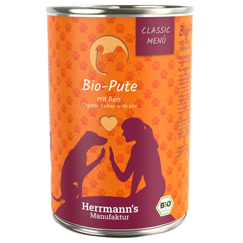 6x400g Bio-Pute mit Bio-Reis Herrmann's Menü Classic Hundenassfutter