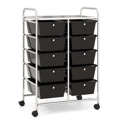 10 Tiers Multicolor Trolley Rolling Cart w/ 10 Drawers & Wheels