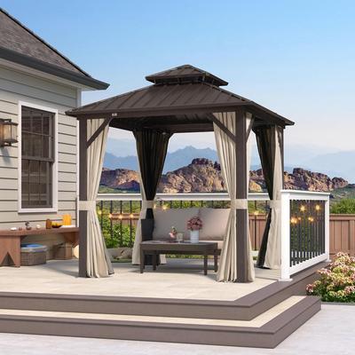 PURPLE LEAF Gazebo Outdoor Gazebo with Dual-Layer Galvanized Steel Double Roof Aluminum Gazebo with Netting and Curtains Bronze